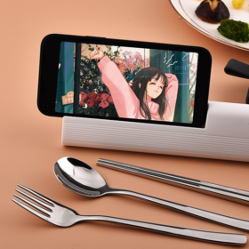 Stainless Steel Cutlery Set with Phone Holder