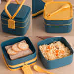 Blue Double Layer Lunch Box with Spoon