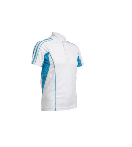 White/Sea Blue Polyester Polo T-shirts