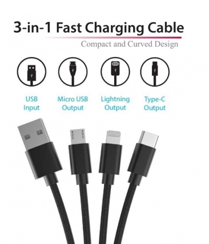 3 in 1 Fast Charging Cable With LED Logo
