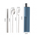 Blue Stainless Steel Cutlery Set with Phone Holder