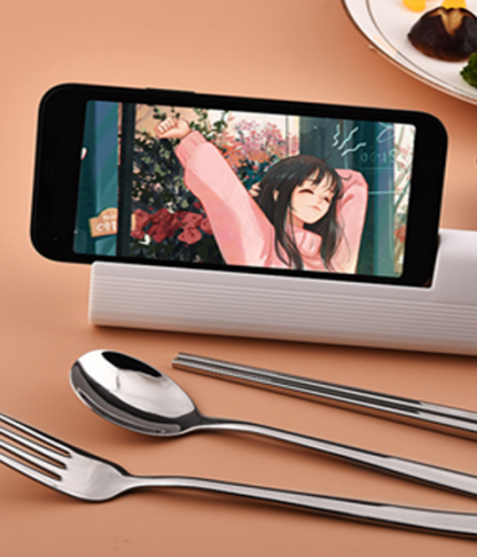 Buy Stainless Steel Cutlery Set with Phone Holder